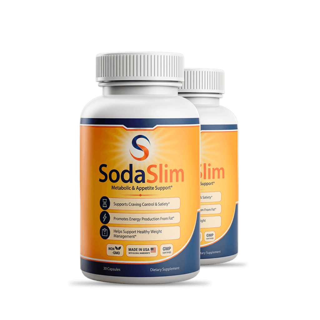 Single bottle of Soda Slim supplement against a clean white background, professional studio lighting
